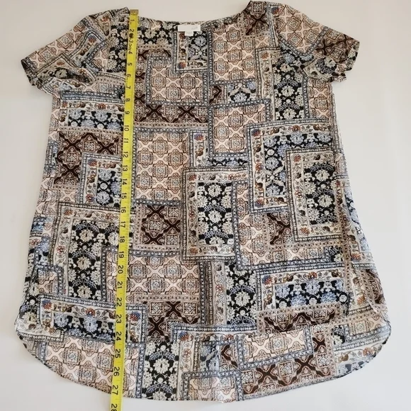 1037 * J. Jill Patchwork Print Blouse Cream Brown Size XS - Picture 8 of 8